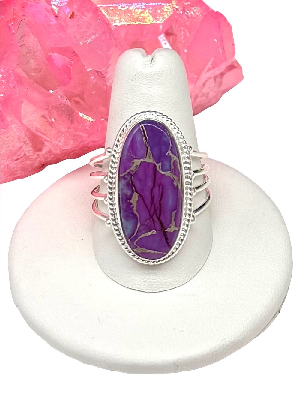 Kingman Purple Copper Turquoise Ring Size 9.5 925 Sterling Silver Overlay